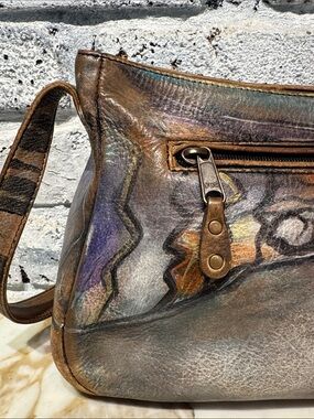 Jane Yoo Wearable Art Iridescent Multicolor Leather Vintage Shoulder Bag